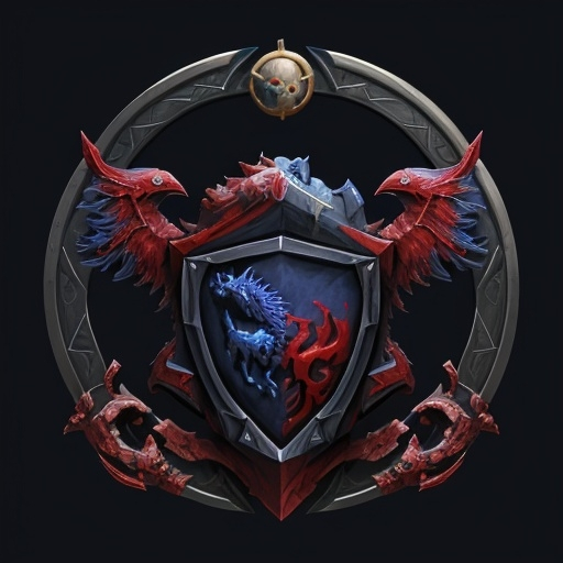 Prompt: Simple. Discord profile photo. No background. World of Warcraft. Celestial red and blue themed. Horde and Alliance merged logo. Accord. Coat of arms. HD. On cloth.