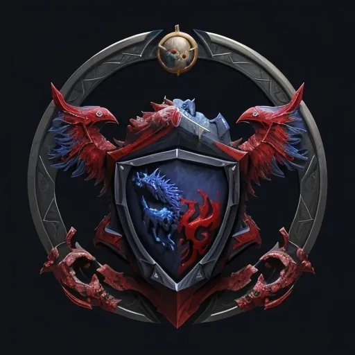 Prompt: Simple. Discord profile photo. No background. World of Warcraft. Celestial red and blue themed. Horde and Alliance merged logo. Accord. Coat of arms. HD. On cloth.