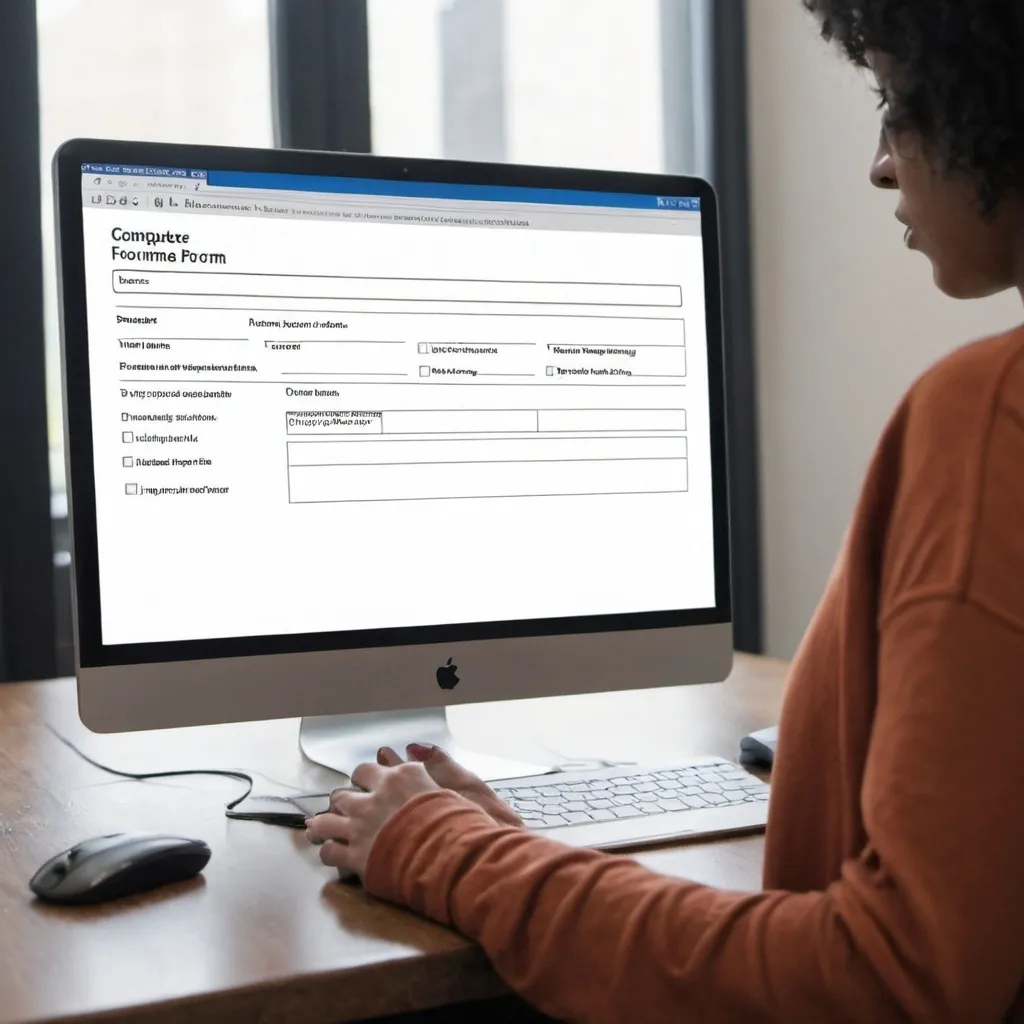 Prompt: A person in front of a computer filling out a form online
