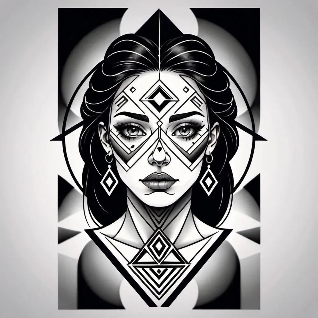 Prompt: neo tradicional tattoo logo woman geometric face 