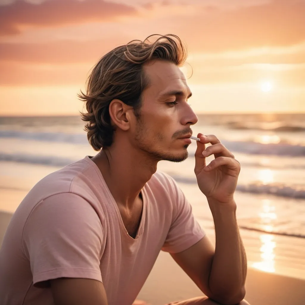 Prompt: A man smoking on the beach