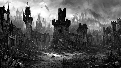 Prompt: The theme is grimdark fantasy. Create a rough black and white sketch in the style of john blanche. Draw a half open, rusted portcullis sunk into a damaged stone city wall. The ground is littered with damaged wooden crates, bodies and rubble. in the background, the ancient city of prague burns and lies in ruin.

The picture should be bordered in white so it can be used as a footer at the bottom of a page