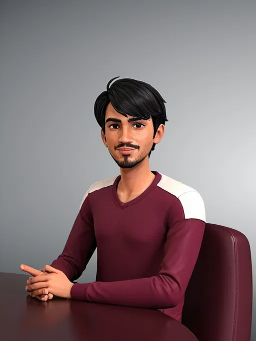 Prompt: 
"Create a cartoon character of a young male with a slightly dark complexion and short, wavy black hair. The character wears a maroon shirt with a traditional and casual style, maintaining realistic features but in a cartoonish form. The background is a modern gaming studio with RGB lighting, gaming chairs, multiple monitors, and a futuristic design. Keep the image ratio at 1:1, ensuring a balanced and visually appealing composition with a vibrant and energetic atmosphere."

 