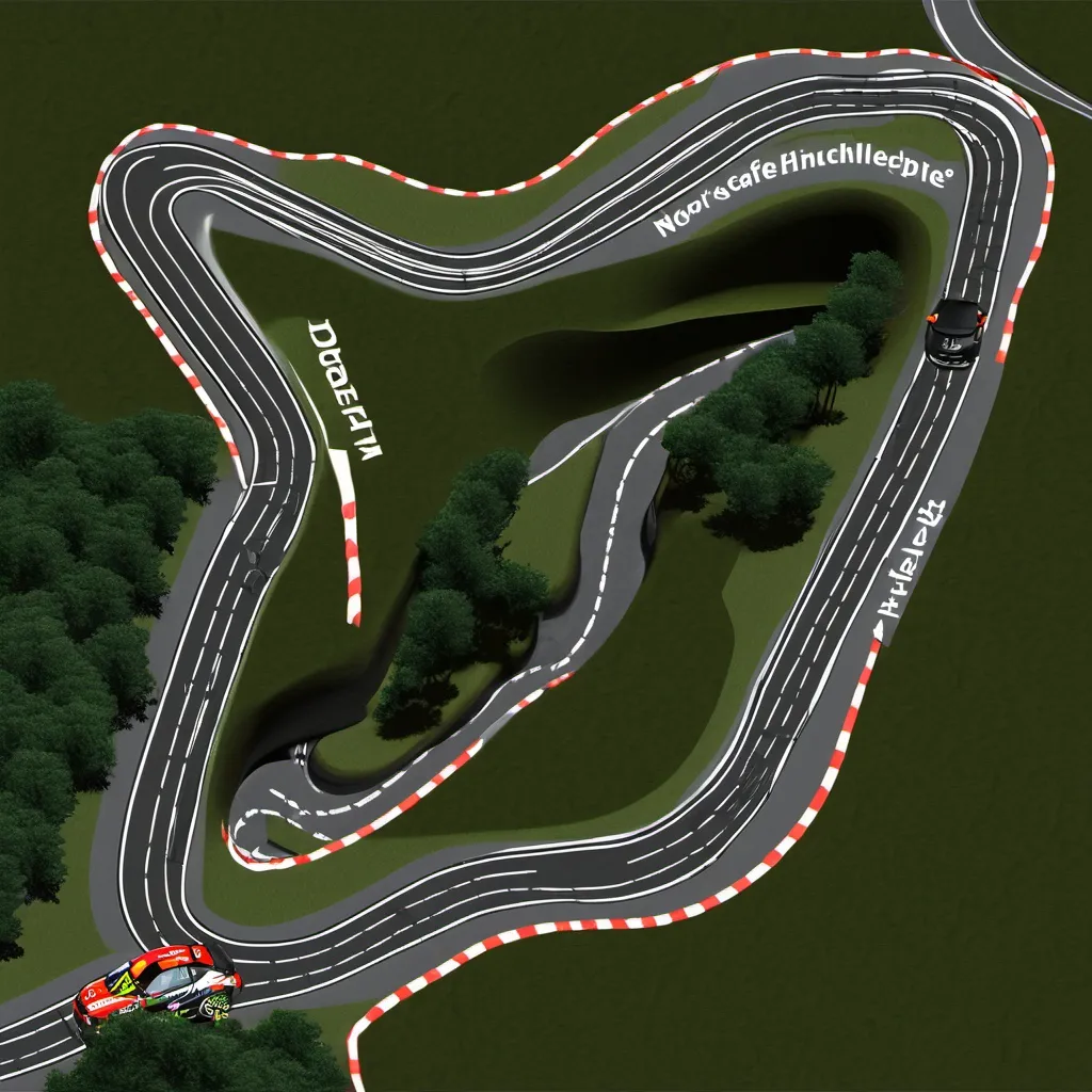 Prompt: Nordschleife in der 20 Kilometer Variante als trackmap mit coolen Hintergrund. Es sollen so Dreiecke oder Rechtecke als pattern sein wobei der Hintergrund ein schwarz/Anthrazit Verlauf sein soll