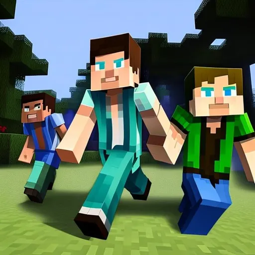 Prompt: minecraft steve and alex with a chain