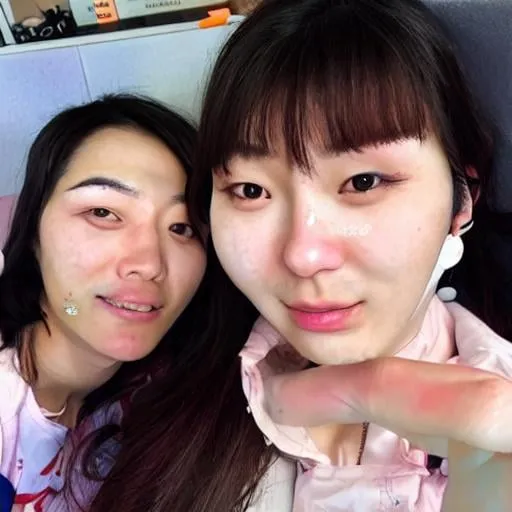 Prompt: ugly and disturbing korean woman selfie