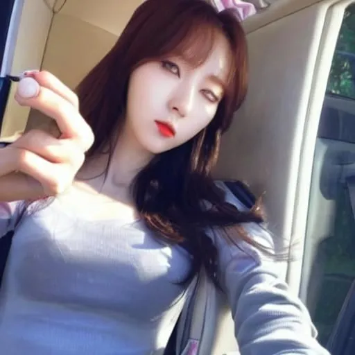 Prompt: beautiful korean female idol selfie, dashcam