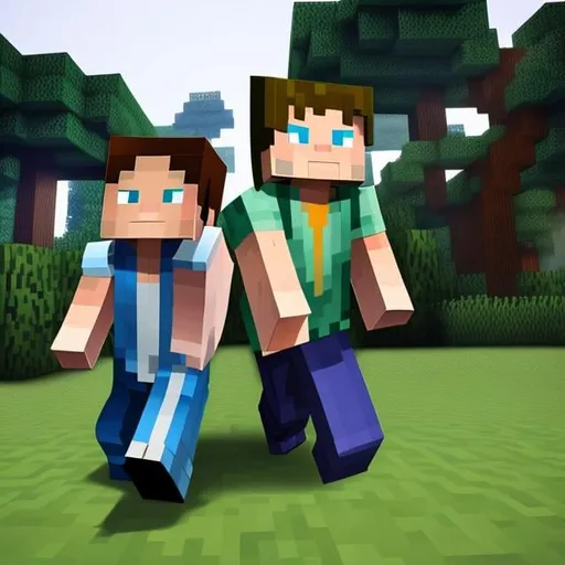 Prompt: minecraft steve and alex with a chain