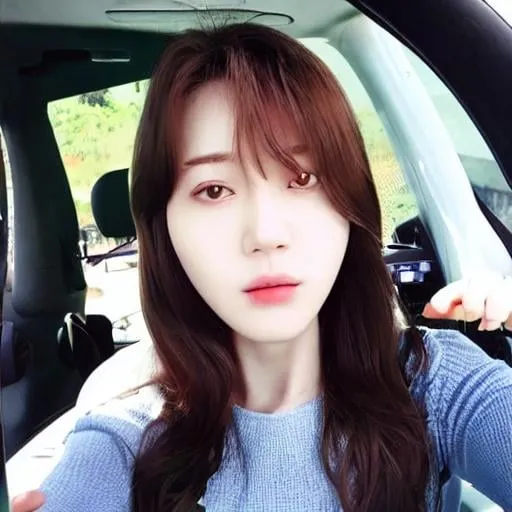 Prompt: beautiful korean female idol selfie, dashcam