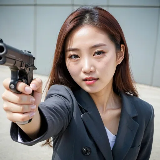 Prompt: korean woman selfie with a gun