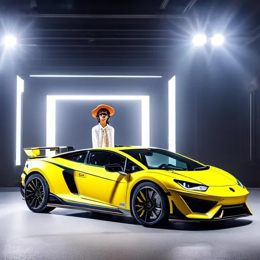 Prompt: jaemin nct sitting on a lambo with a cup full of lean and a diamond chain and diamond teeth