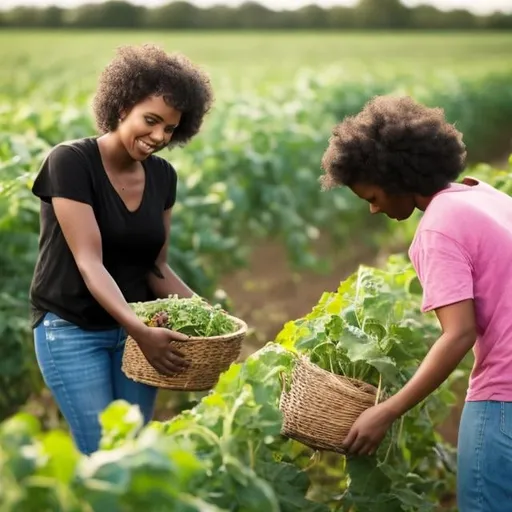 Prompt: black person picking crops