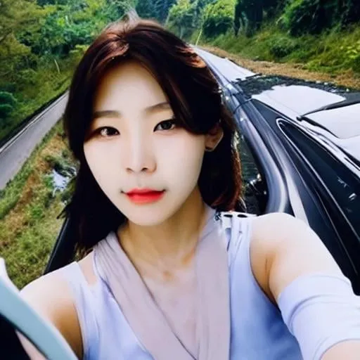 Prompt: dead korean women selfie dashcam
