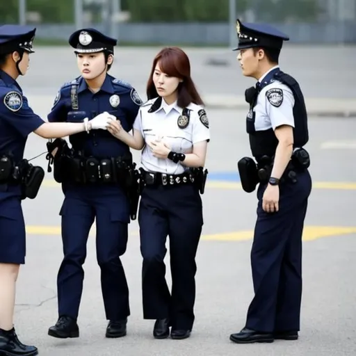 Prompt: 4 korean woman getting arrested and going to jail