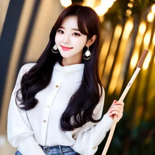 Prompt: korean kpop idol woman with a big stick