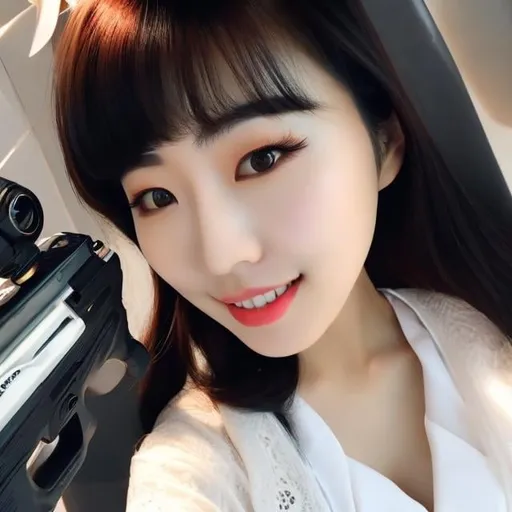Prompt: korean woman selfie with gun