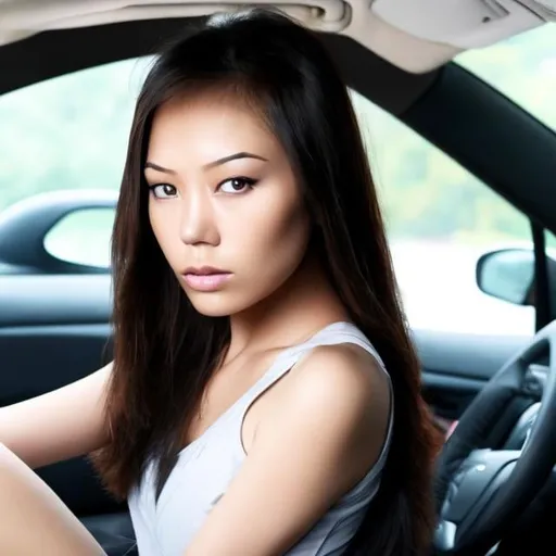 Prompt: asian woman merged with a car