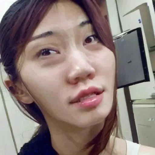 Prompt: skinny beautiful disfigured korean woman selfie