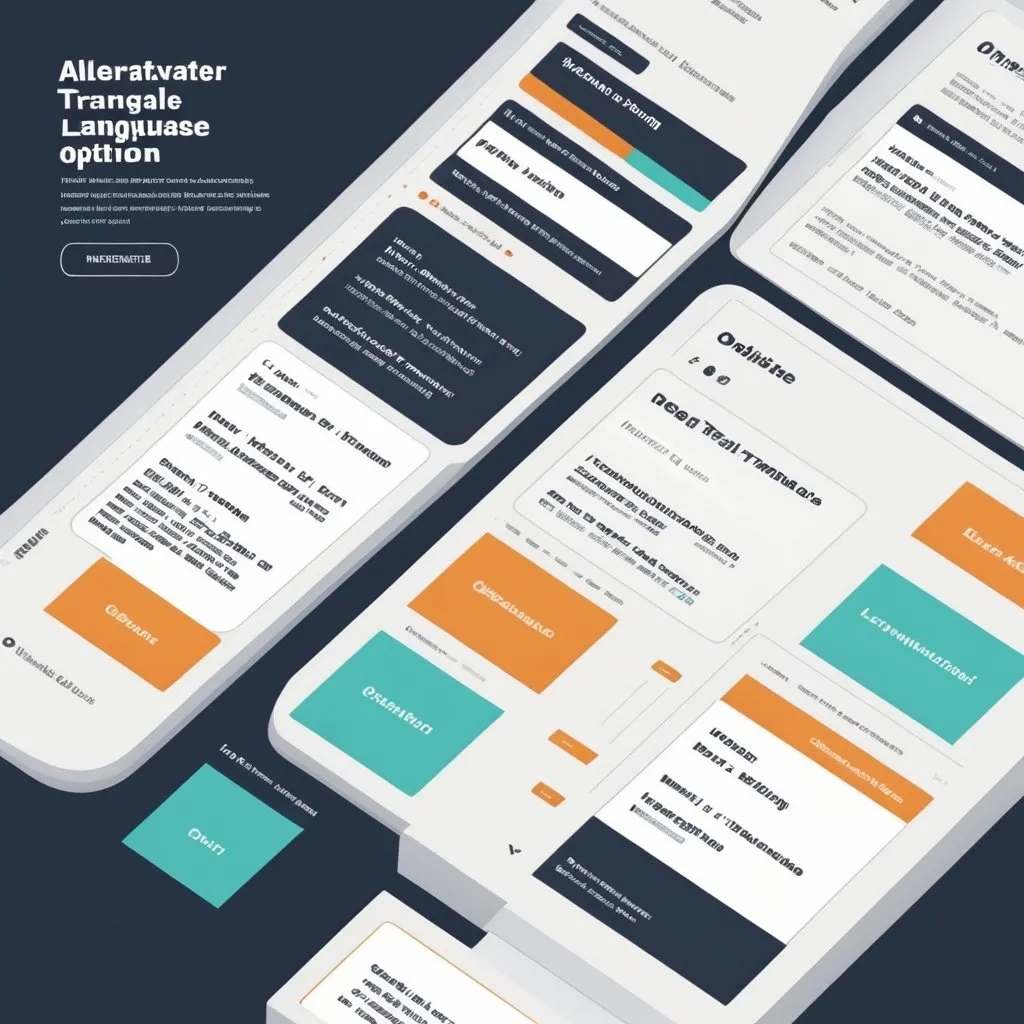 Prompt: website design template highlighting alternative language translations with large, clearly labeled options in a graphic design style