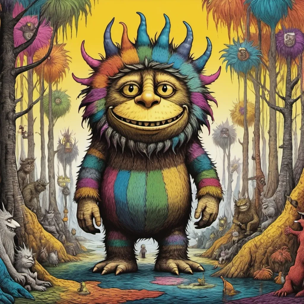 Prompt: Colorful Psychedelic game of Where The Wild Things Are