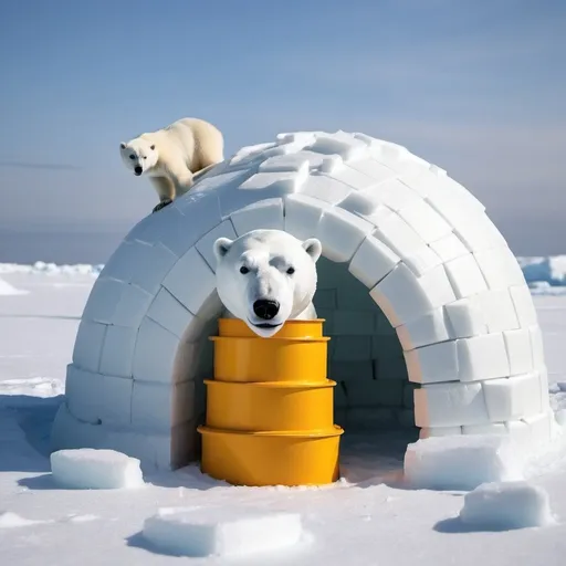 Prompt: a polar bear building an igloo