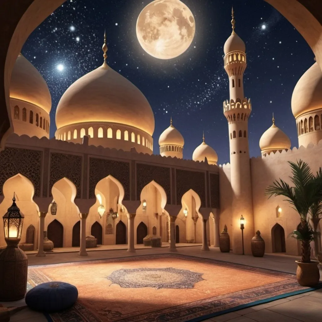 Prompt: The world of the Arabian Nights to be used in a proposal for a virtual reality exhibit that allows you to be immersed in the story