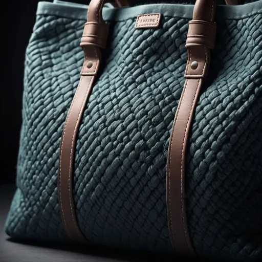 Prompt: Closeup flat textil bag, (hyper realistic), studio lighting, ultra-detailed, macro shot, high definition, soft shadows, cool tones, sharp focus, textured fabric, high contrast, professional photography, intricately stitched, high resolution, premium quality, subtle highlights, photorealistic, sleek and modern atmosphere, minimalistic background, award-winning clarity, fashion photography, refined details