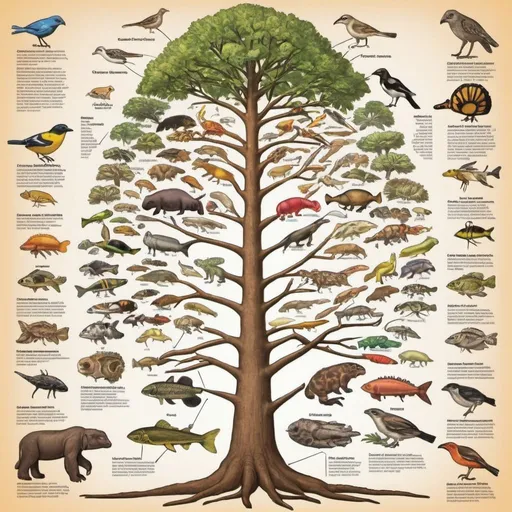 Prompt: Create a poster illustrating the taxonomic hierarchy of a familiar organism, highlighting its evolutionary relationships with other species. Include relevant examples and explanations.