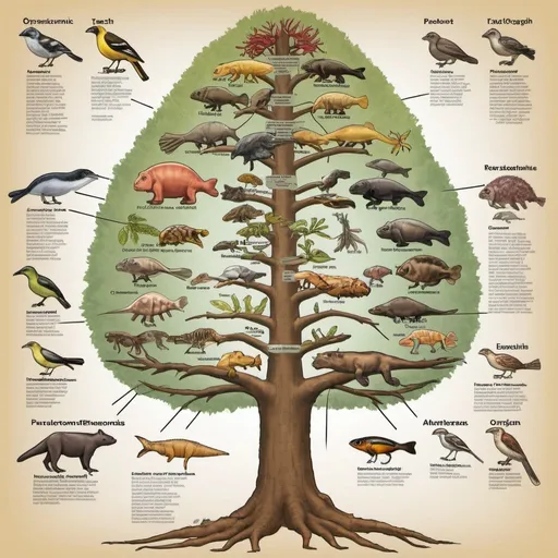 Prompt: Create a poster illustrating the taxonomic hierarchy of a familiar organism, highlighting its evolutionary relationships with other species. Include relevant examples and explanations.