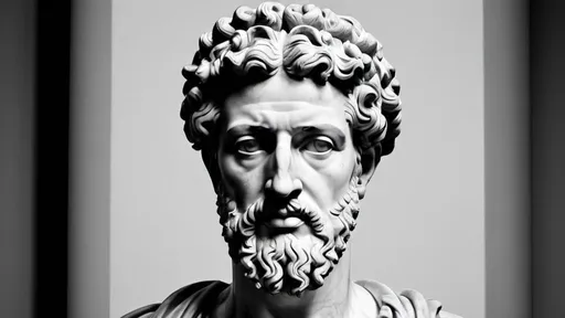 Prompt: A portrait of the stoic Marcus Aurelius in black and white, 16:9 ratio