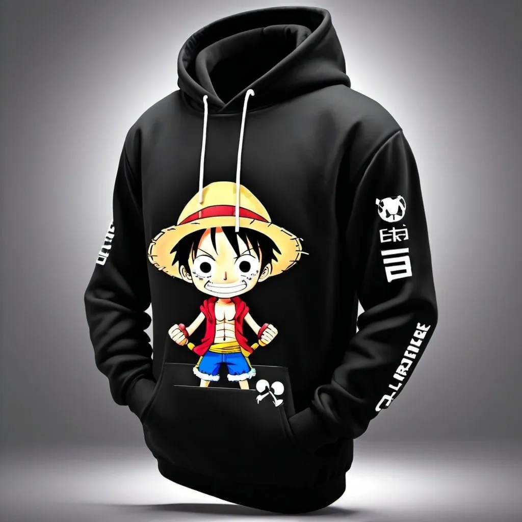 Prompt: 3D Create Luffy ( Black hoodie ) with Gaming headphone