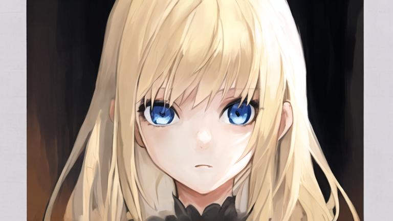 Prompt: a young girl with blonde hair and blue eyes