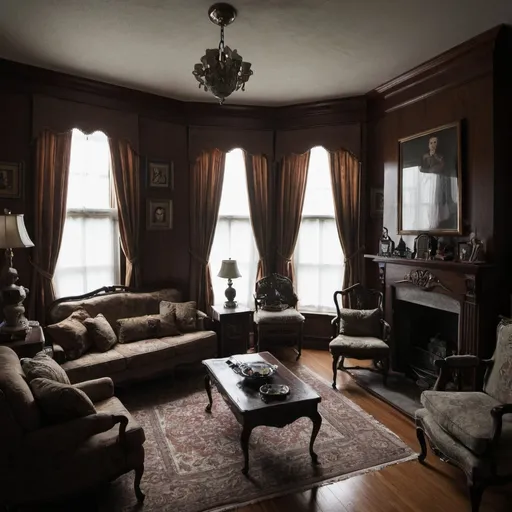 Prompt: Black family of five widow view of their  sitting room.