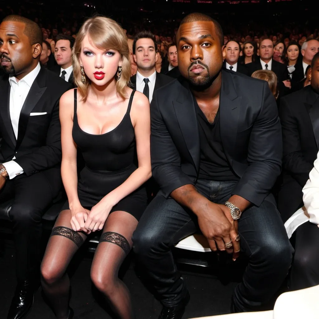 Prompt: Taylor swift in hosiery stockings with Kanye West