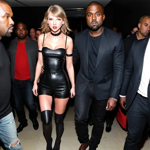 Prompt: Taylor swift in hosiery stockings and a leather bandeau topppppp with Kanye West