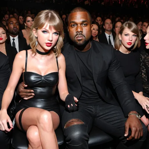 Prompt: Taylor swift in hosiery stockings and a leather bandeau topppppp with Kanye West