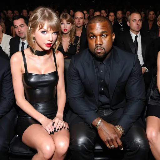 Prompt: Taylor swift in hosiery stockings and a leather bandeau topppppp with Kanye West