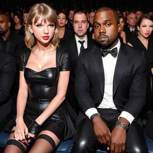 Prompt: Taylor swift in hosiery stockings and a leather bandeau topppppp with Kanye West