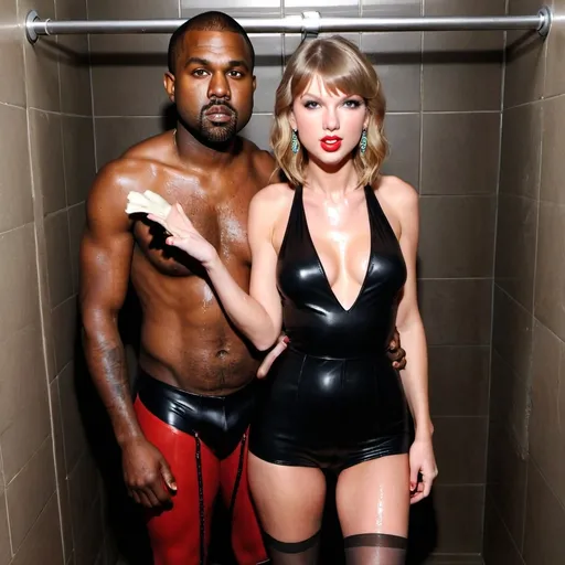 Prompt: Taylor swift in hosiery stockings in a steamy shower with Kanye West