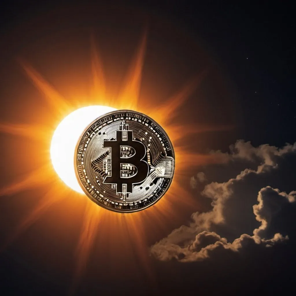 Prompt: Bitcoin going to the moon during the solar eclipse
