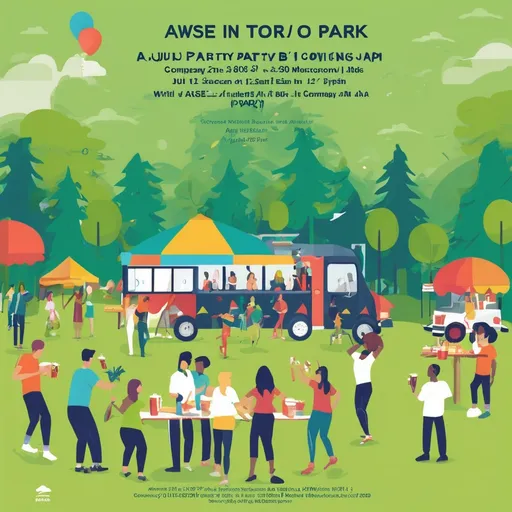 Prompt: make a poster for an upcoming July 12, 2025. Start time will be 12:00pm to 4:00pm company event hosted by AWSE. The event is the second (bi)annual 'party in the park' The event will be held in Strathcona Park in east Vancouver. We will have a food truck, refreshments, music, and a spikeball tournament. create a poster image for this with all content included
