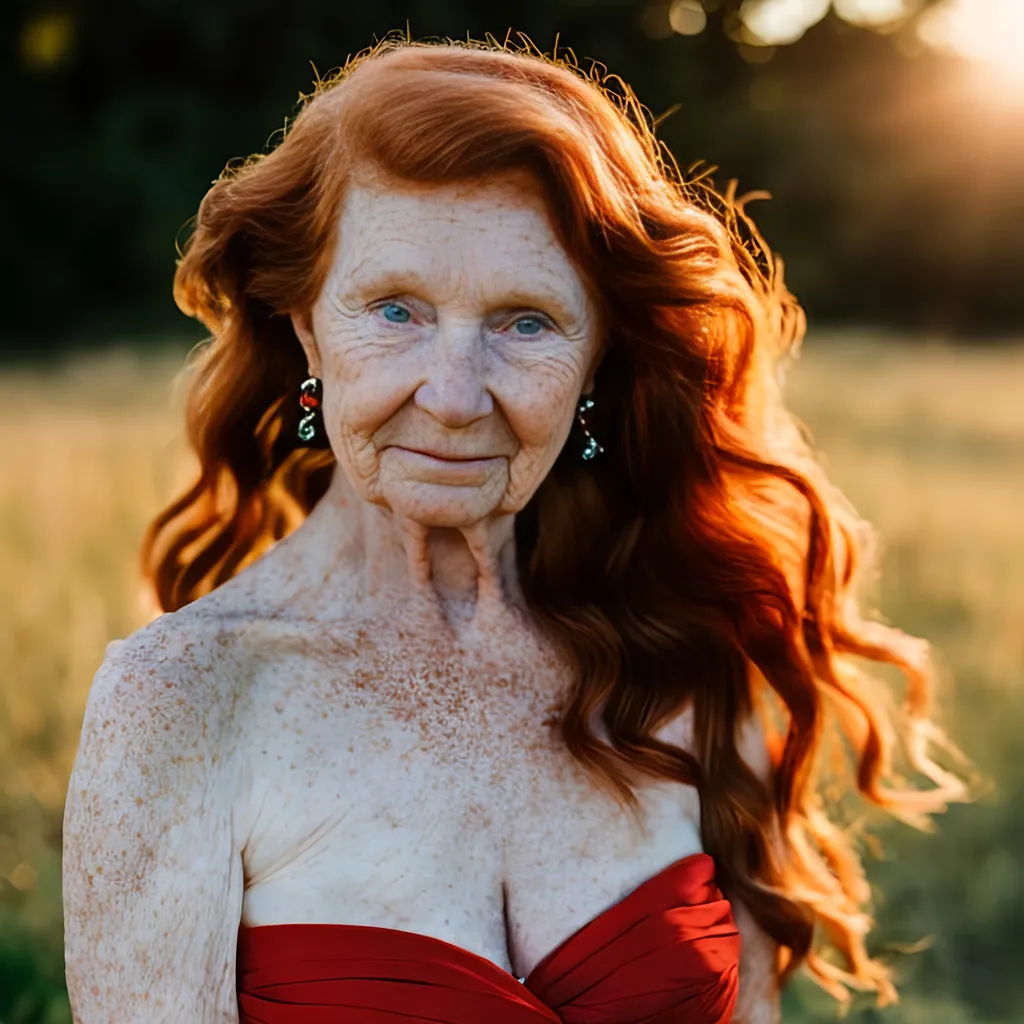 Beautiful Elderly Redhead Woman Wearing A Red Strapl OpenArt
