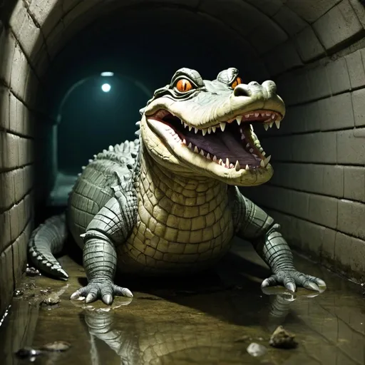 Prompt: Sewer alligator who is high mescaline 