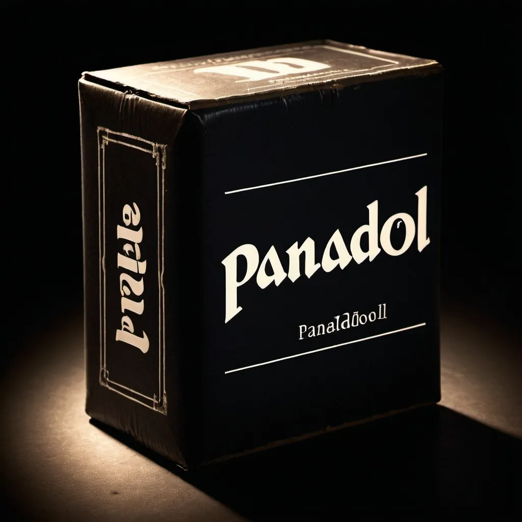 Prompt: panadol written on a box in the
dark



