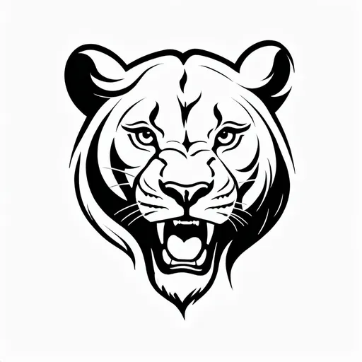 Prompt: Black and White simple Linear Paint Draw Lioness roar throws the ball logo