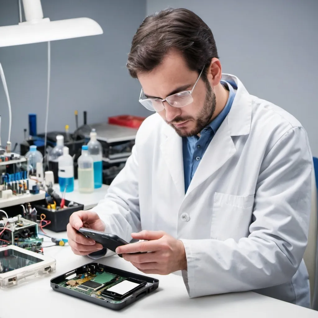 Prompt: Laboratoire d'un technicien réparateur de smartphone 