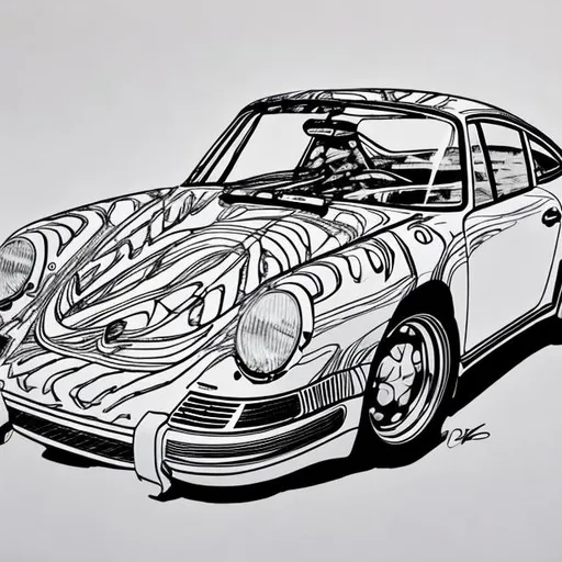 Prompt: a porsche I can colour in