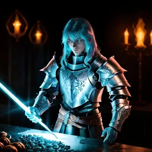Prompt: Paladin in enameled plate armor, deep 
neon runic etching, fire details, high quality, detailed armor, mystical atmosphere, intense gaze, professional, atmospheric lighting, male, intricate,