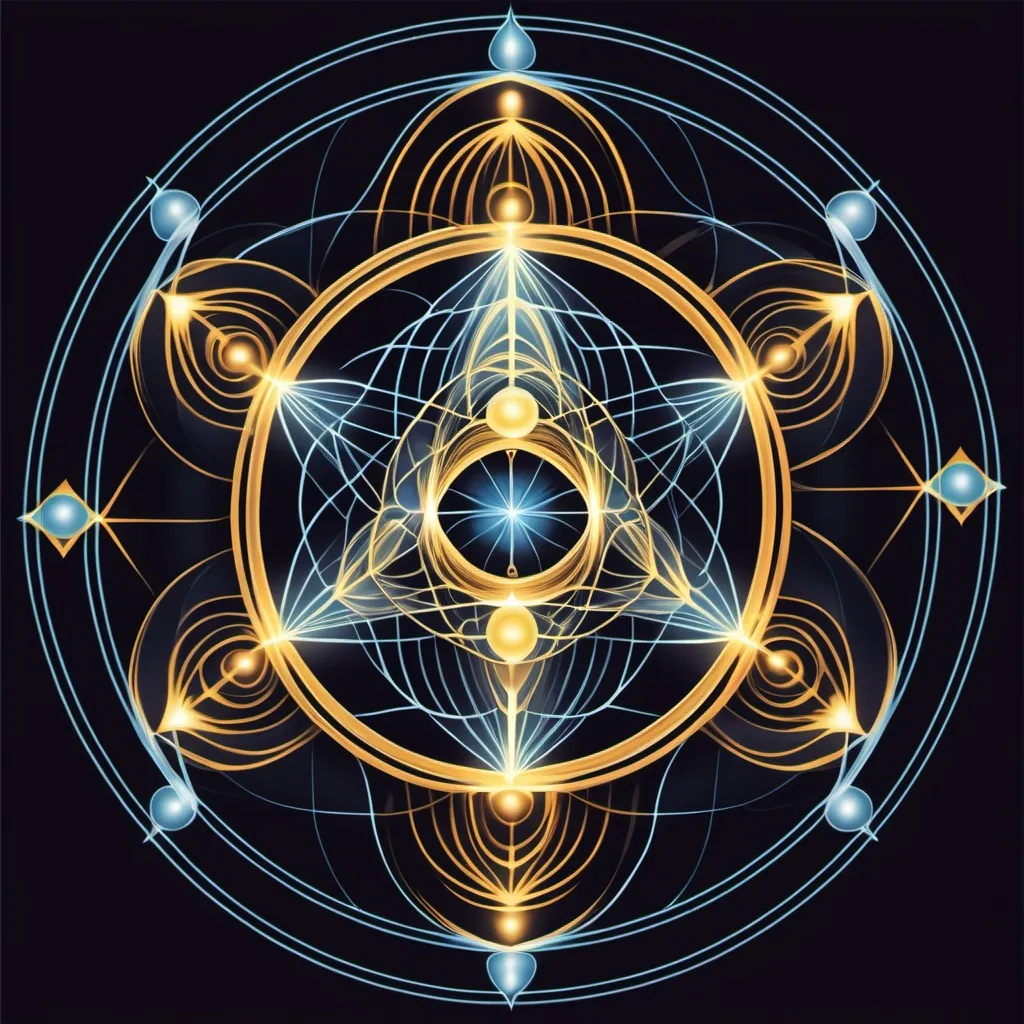 Prompt: Acting as a professional graphic artist, draw me an image representing sacred geometry with frequency, harmony, water and the power of 3, 6, and 9.