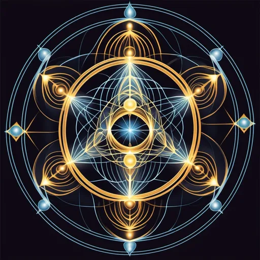 Prompt: Acting as a professional graphic artist, draw me an image representing sacred geometry with frequency, harmony, water and the power of 3, 6, and 9.